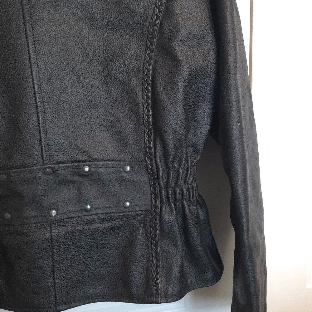 Vance Black Leather Premium Cowhide Braid Motorcycle Jacket - Woman's Size L - Picture 8 of 15